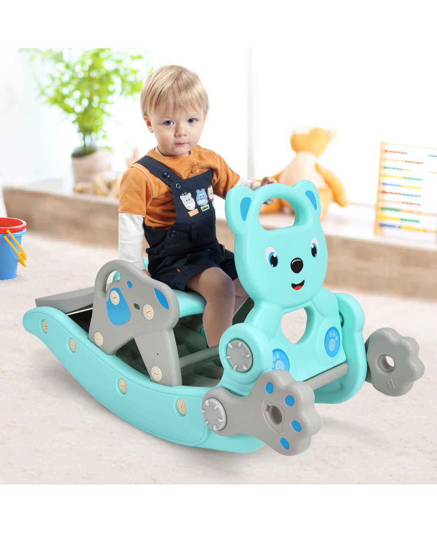Детский игровой набор GOUUN 4-in-1 Toddler Rocking Horse Playset with Slide & Basketball Hoop, Ages 1-5, цвет: Синий — фото 4