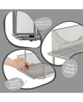 2 Pack 2 Tier Baskets with Mesh Sliding Drawers - Ideal Cabinet, Under the Sink, etc - Great for Bathroom, Kitchen, Office, etc. (Silver