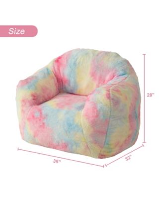 Giant Bean Bag Chair, Tie-Dye Faux Fur Stuffed Couch for Adults, Large Lazy Sofa Floor Chair with Handle, 39"L x 32"W x 28"H