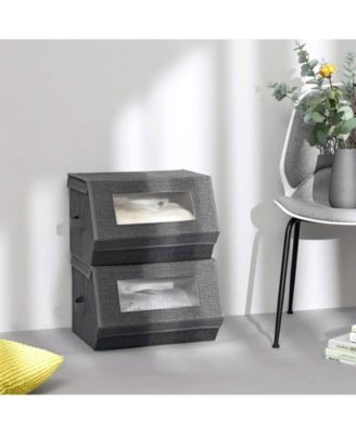 Stackable Storage Bins with Clear Windows, Magnetic Lid, and Side Handles for Easy Access Set of 2