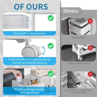 4-tier Rotating Storage Trolley, Movable Storage Organizer with Wheels for Office, Living Room, Kitchen