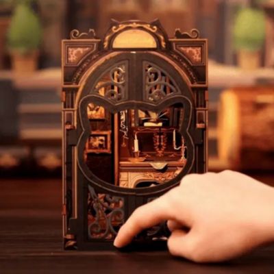 Book Nook Kit - DIY Dollhouse Miniature House Kit for Adults, Teens and Beginners, Tiny House Booknook Bookshelf Decor 3D Wooden Puzzle, Gifts for Family, Friends (Count Cat's Study