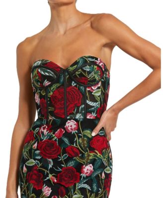 Women's Sheer Bustier Top Floral Applique Gown