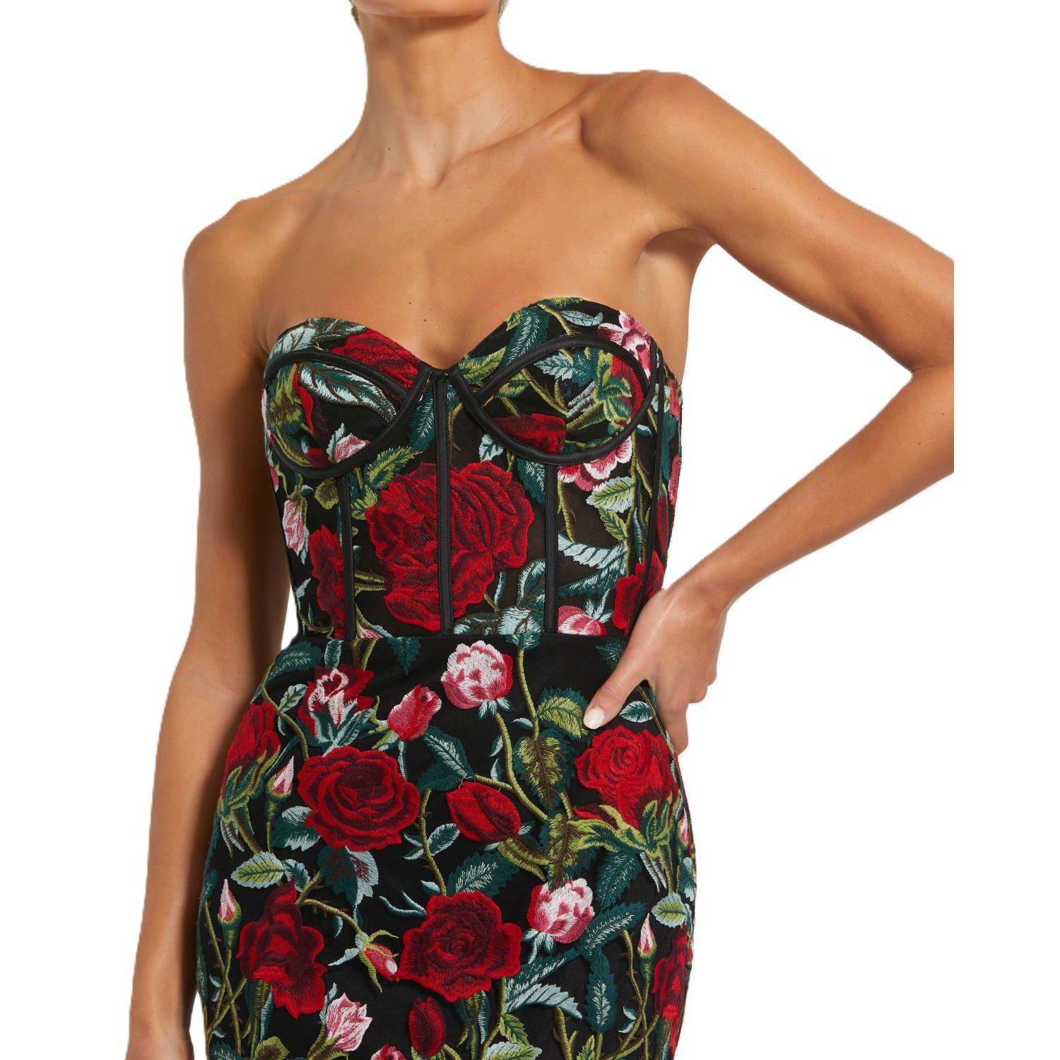 Women's Sheer Bustier Top Floral Applique Gown