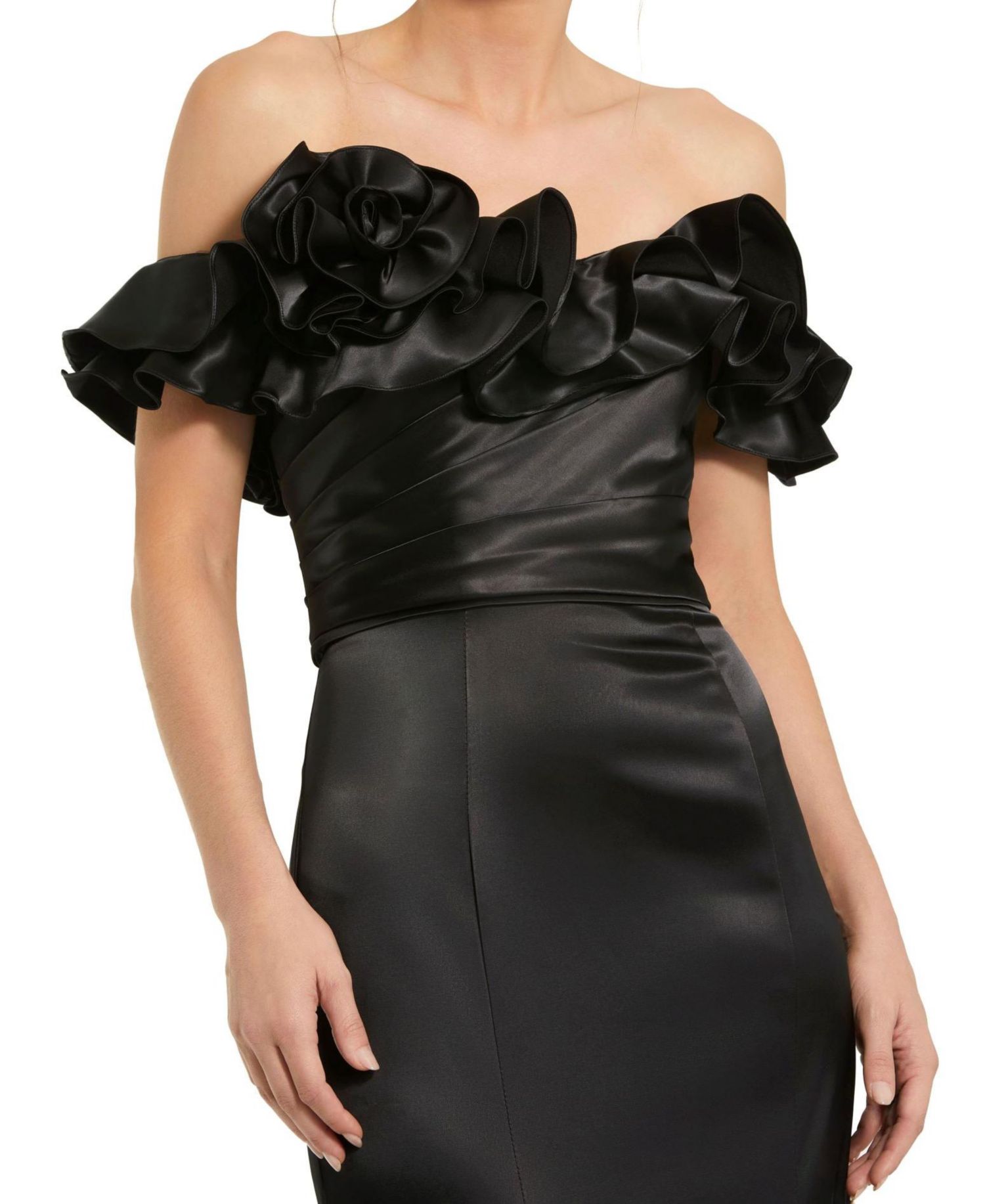 Women's Satin Ruffle Off the Shoulder Mermaid Gown