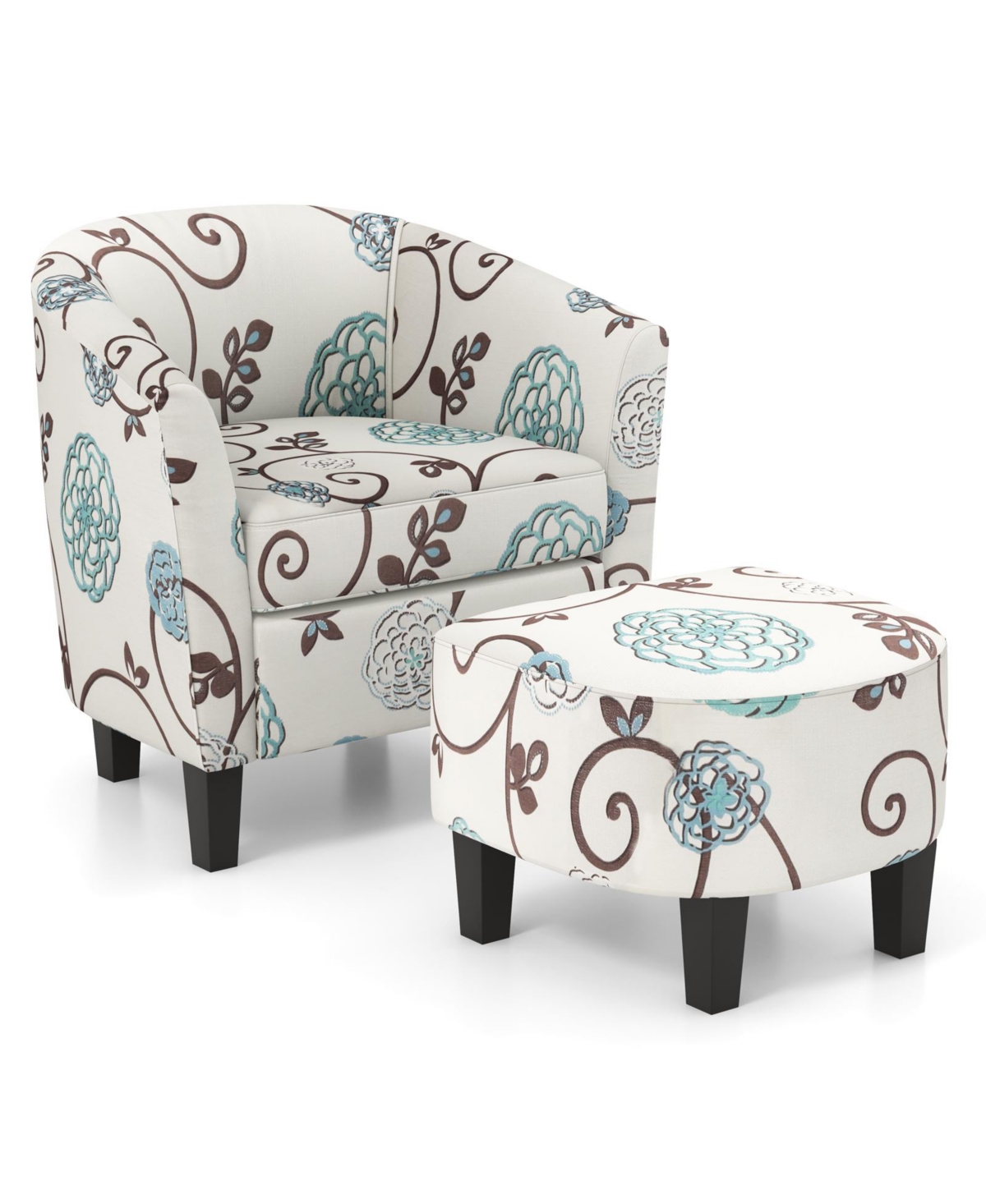 Modern Accent Tub Chair and Ottoman Set with Fabric Upholstered - Open White