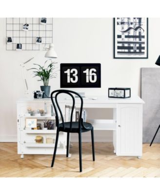 Folding Sewing Table Shelves Storage Cabinet Craft Cart with Wheels