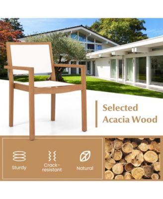 Stackable Outdoor Dining Chair Set of 2 with Acacia Wood Frame