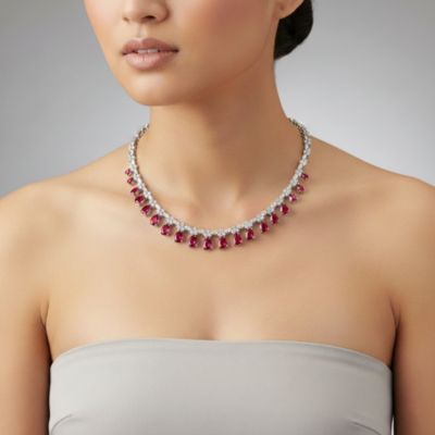 Women's White Gold Plated  Colored Cubic Zirconia Evening Necklace