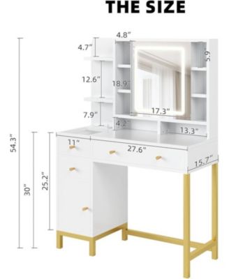 Vanity Desk with Mirror and Lights, Large Makeup Vanity with Charging Station and Storage Cabinet, 3 Lighting Modes Adjustable, Dressing Table with Drawers for Bedroom