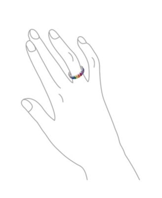 Colorful Rainbow Multi Color Cubic Zirconia Eternity Ring Band .925 Silver