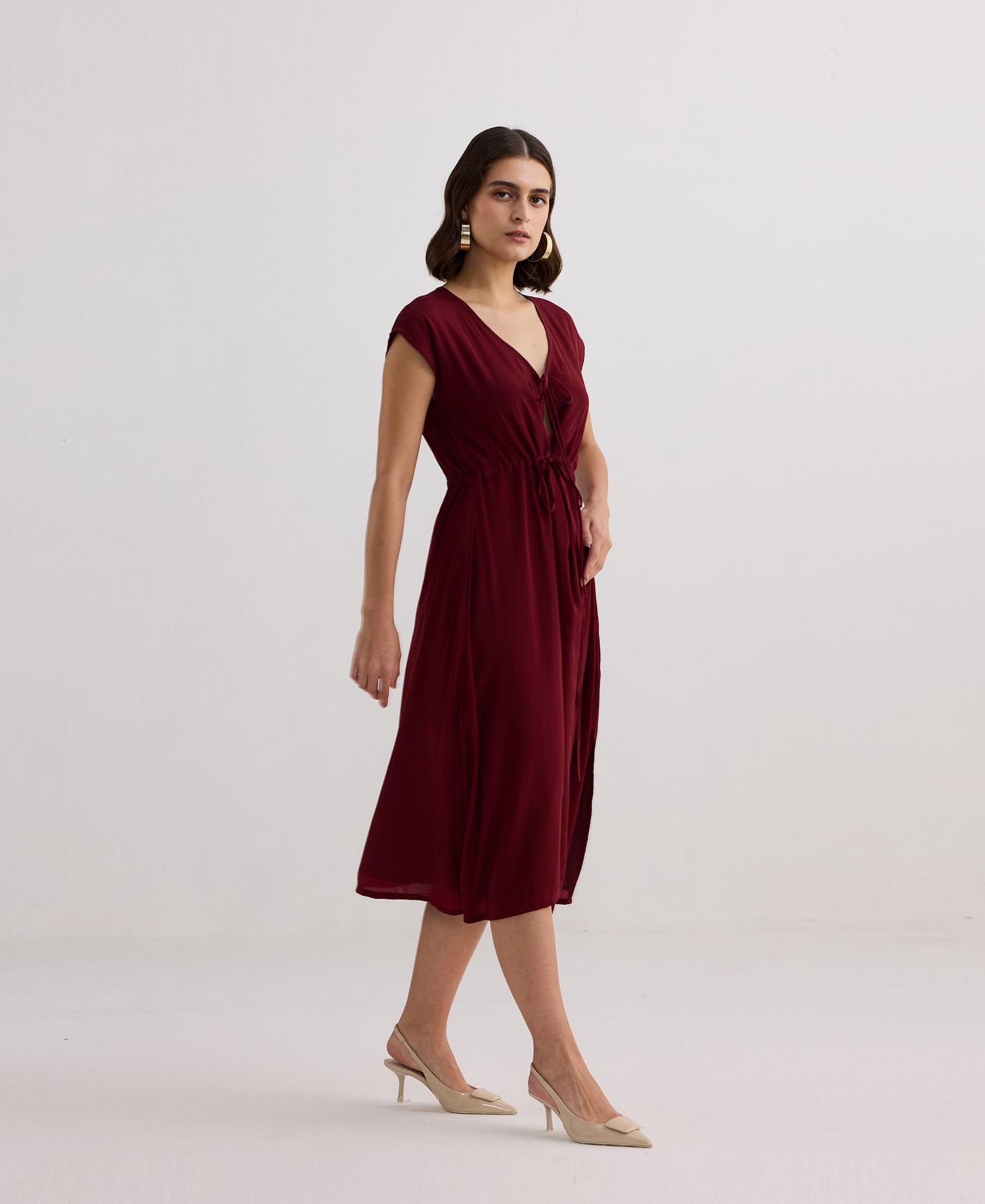 Women's Deep V-neck Gathered Dress