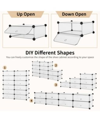 12-Cube DIY Portable Plastic Shoe Rack with Doors