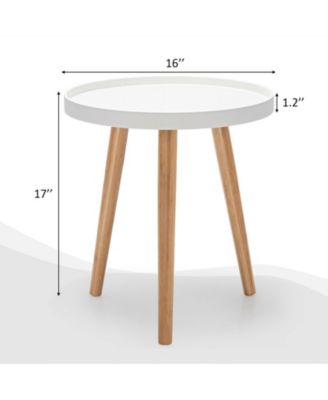 Round Side Sofa Table with Wooden Tray