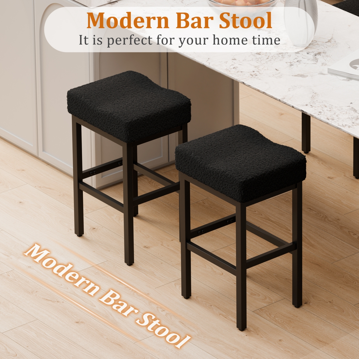 Dyhome Counter Height Bar Stools Set of 4, 27 Inches Modern Kitchen Stools, Metal Legs Backless Saddle Stool Chair for Island, Dining Room