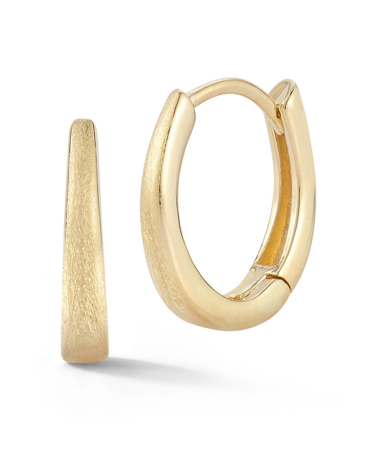 14K Gold Satin Finish Oval Huggie Earrings - 14k gold