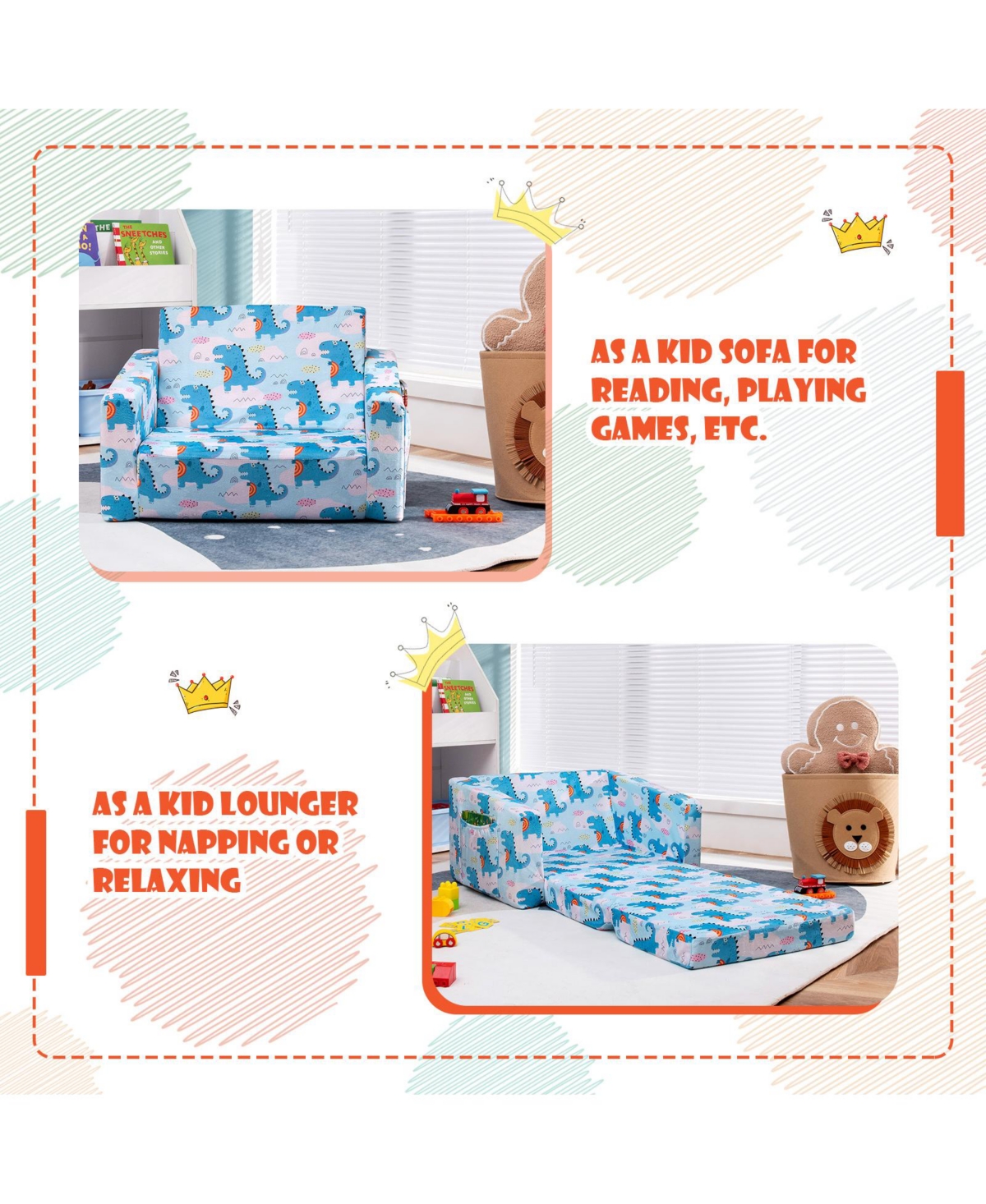Gouun 2-in-1 Convertible Kids Sofa with Velvet Fabric