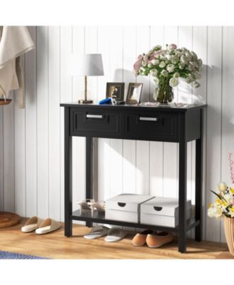 1 pc Narrow Console Table with Drawers and Open Storage Shelf
