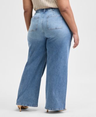 Trendy Plus Size Tie-Waist Wide-Leg Jeans, Exclusively at Macy's 