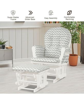 Wood Glider and Ottoman Set with Padded Armrests and Detachable Cushion