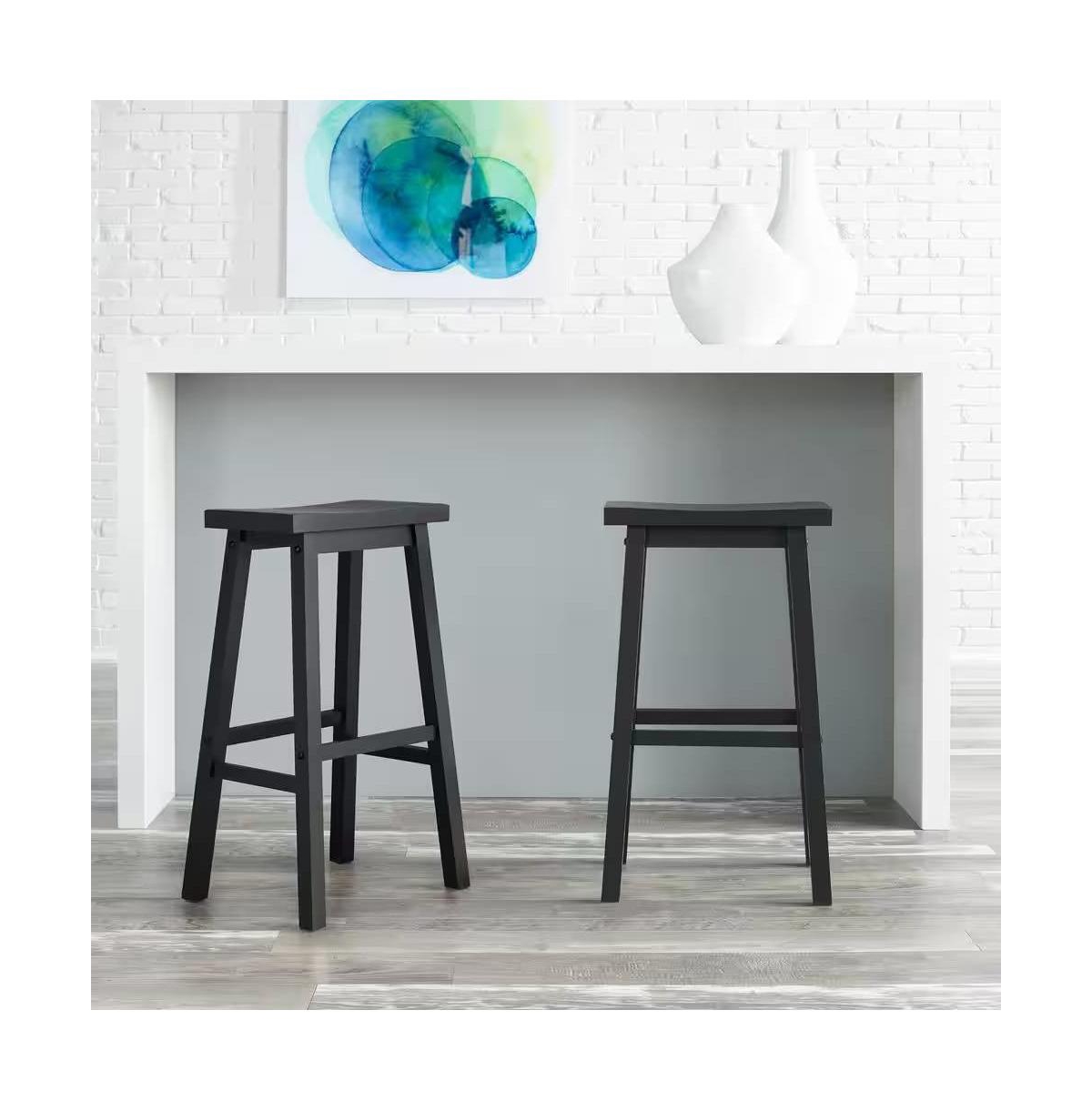 Slickblue Set of 2 Farmhouse Bar Height Saddle Seat Barstools in Wood Finish
