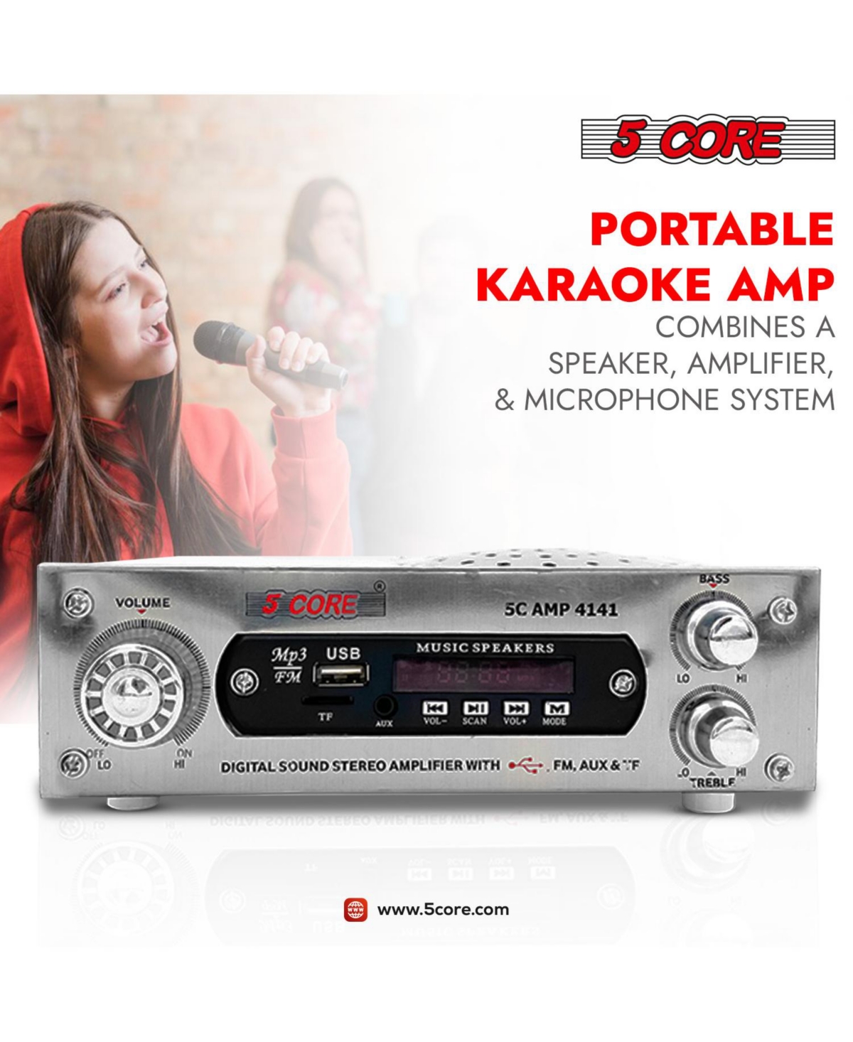 5 Core Amplifier Home Audio 400W in-Built Speaker Mini Stereo Dual Channel Lcd Display Tf Aux Usb