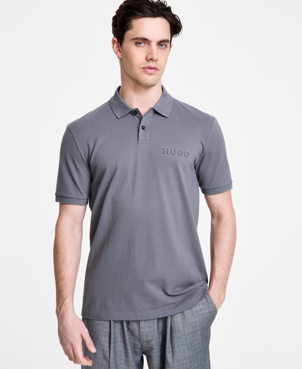 Hugo Boss Hugo By  Men's Regular-fit Dalunos Logo Polo Shirt In Grey