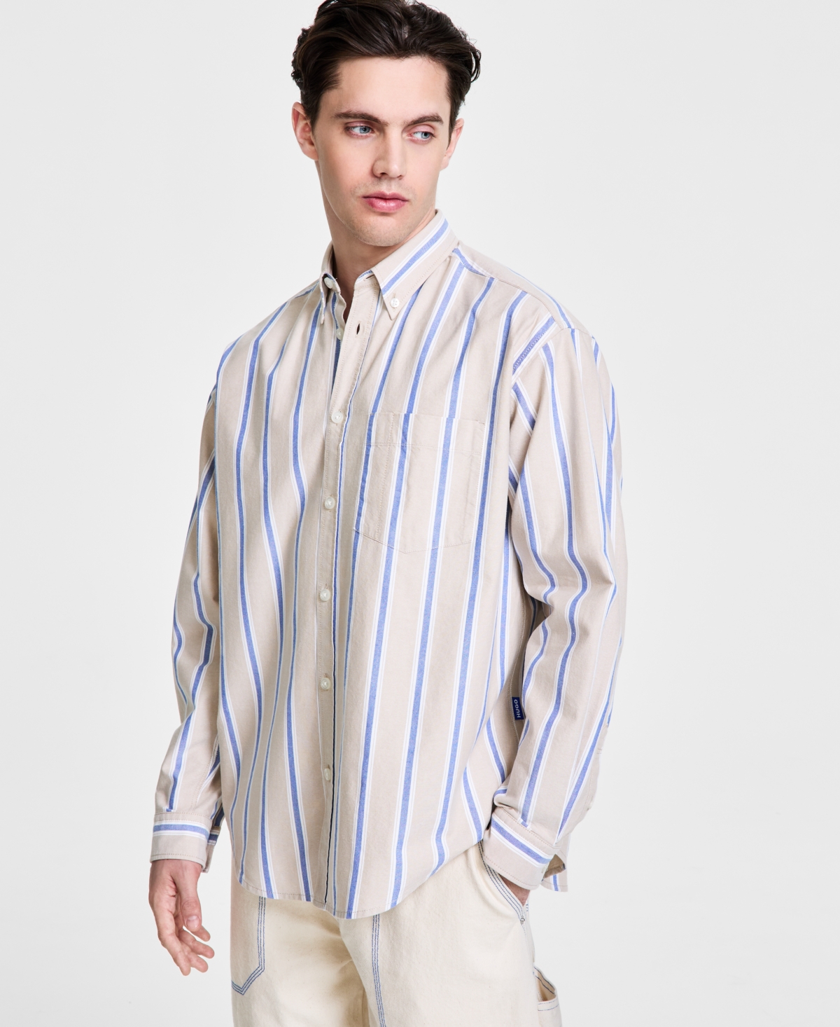 Hugo Boss Hugo By  Men's Oversized-fit Stripe Shirt In Blue
