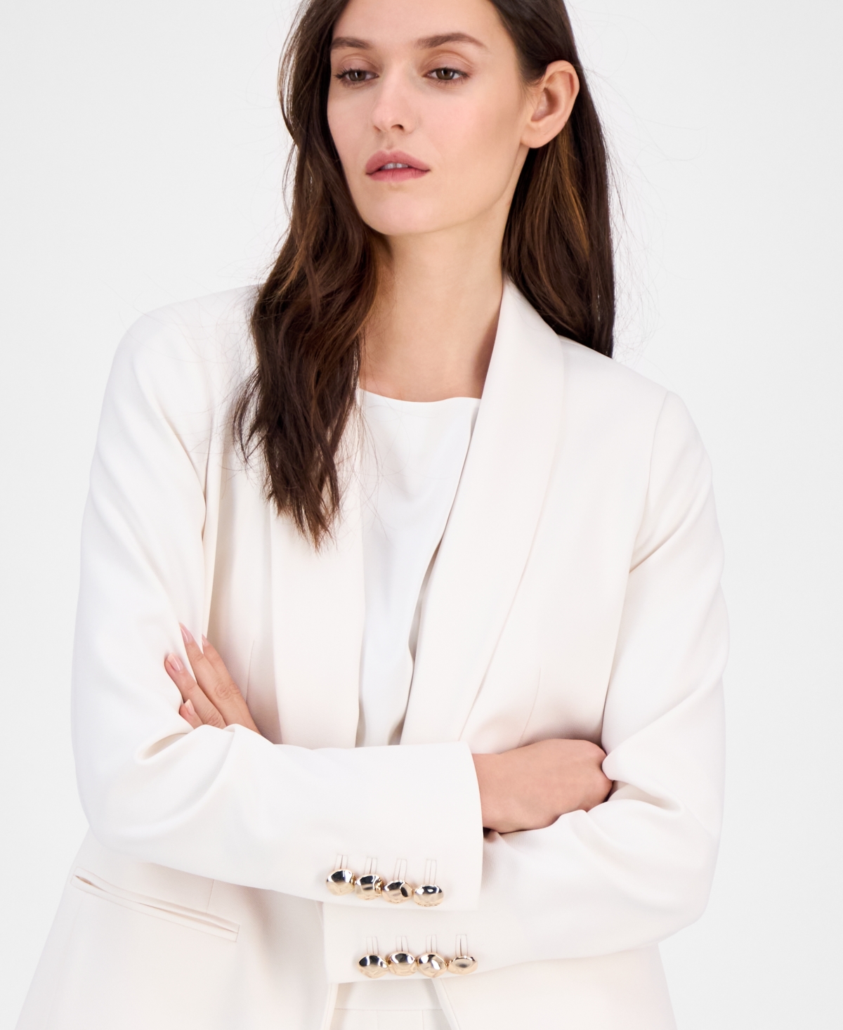 Shop Anne Klein Women's Liberty Stretch Open-front Shawl Collar Blazer In White Dove