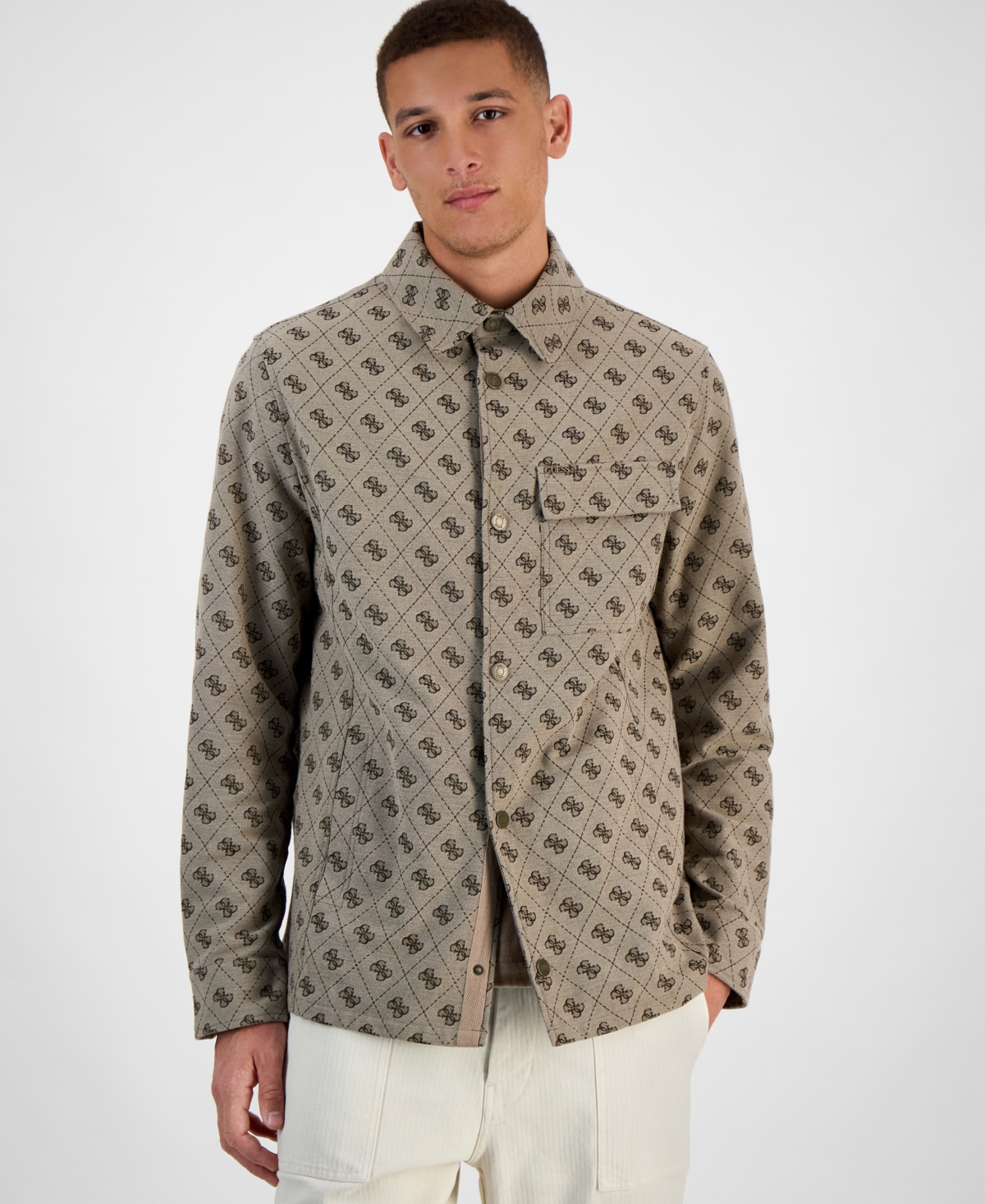 Guess Men's Monogram Long-sleeve Shacket In Fn4k-light