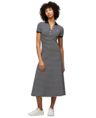 Women's Striped Short-Sleeve Maxi Polo Dress