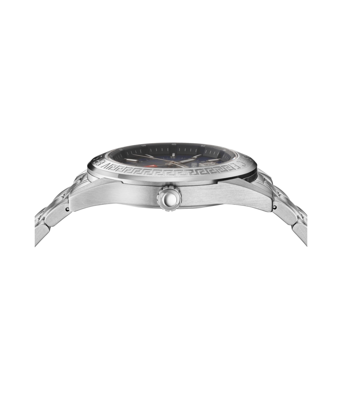 Versace Men's V-code Silver Stainless Steel Bracelet Watch, 42mm In Silver,blue