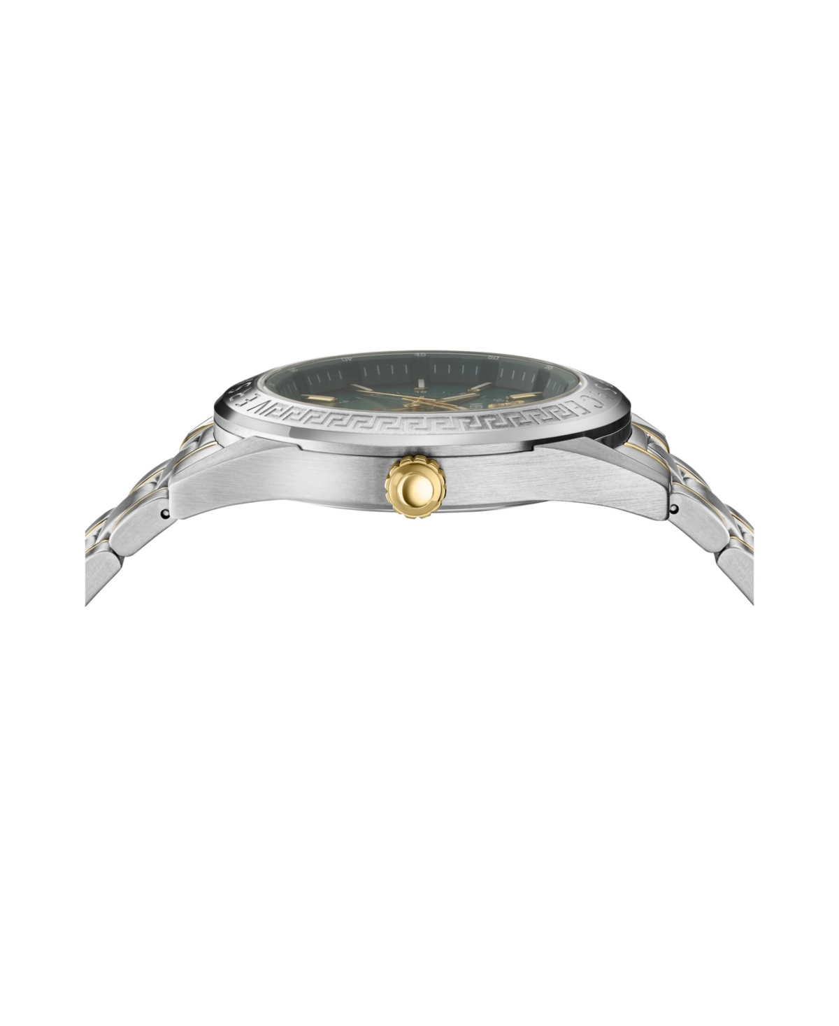 Versace Men's V-code Silver Stainless Steel Bracelet Watch, 42mm In Two Tone,green