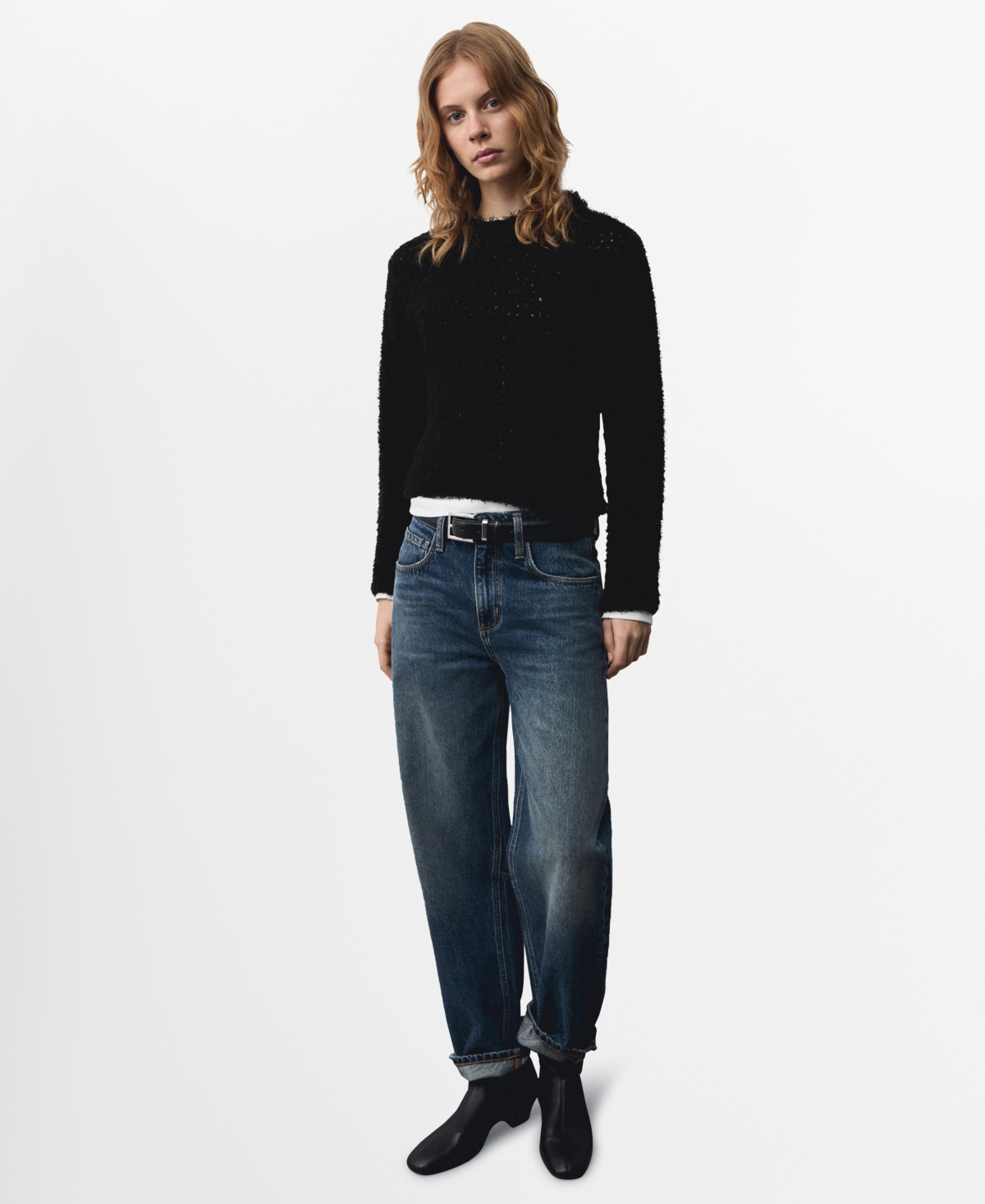 Mango Women's Fur-effect Knitted Sweater In Black