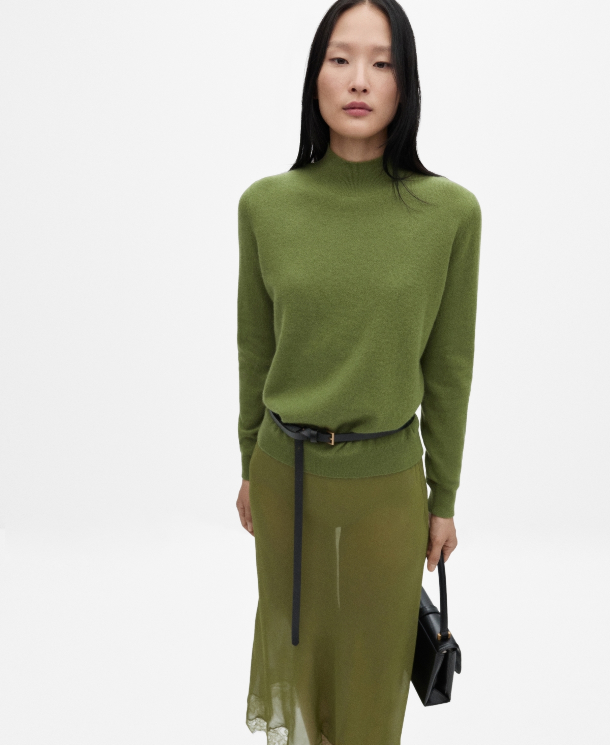 Mango 100% Cashmere Sweater With Perkins Neck In Green
