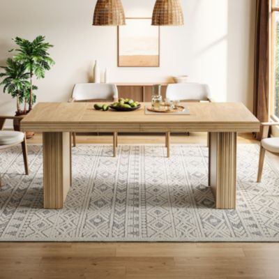 63 Inches Farmhouse Dining Table for 6, Modern Kitchen Table with Fluted Line,Natural