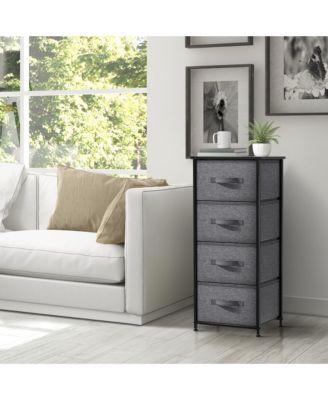4 Drawers Chest Nightstand - Storage for Closet, Home, College Dorm - Features Steel Frame, Wood Top, &amp; Fabric Bins