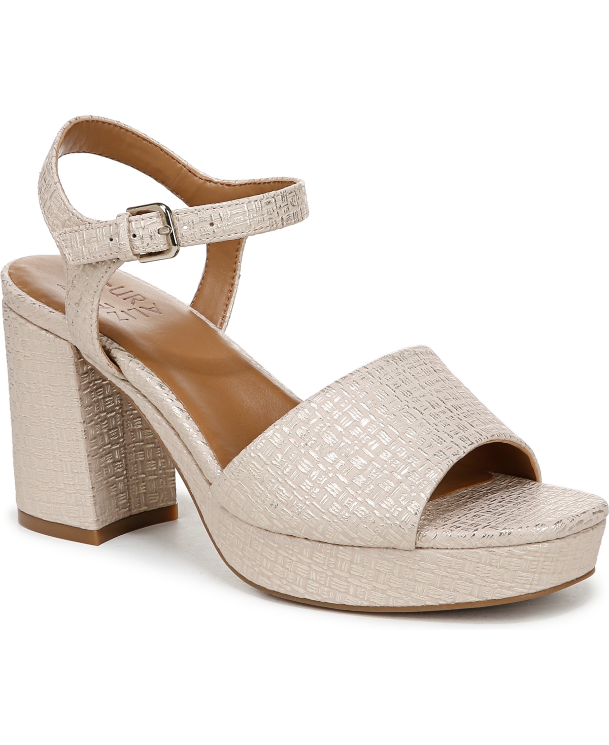 Naturalizer Lilly Block Heel Platform Sandal In Tan,gold Faux Leather