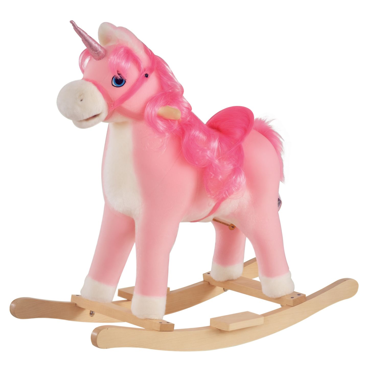 Детская игрушка Qaba Kids Rocking Horse, Ride on Unicorn w/ Wooden Base, Tail Wag & Sounds, цвет: Розовый — фото 1
