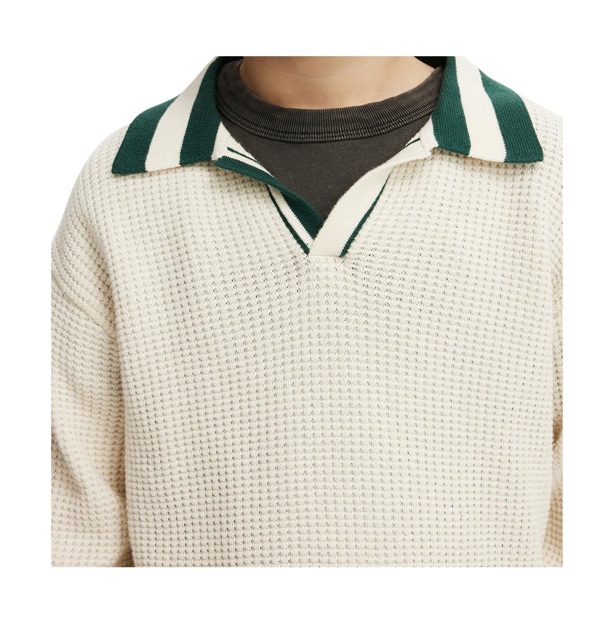Cotton On Boys Preston Long Sleeve Knit Polo -pine tree green
