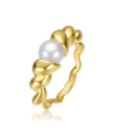 Genevive Sterling Silver 14K Gold Plated with Freshwater Pearl Scalloped Seashell Ring - Gold