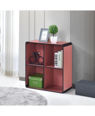 Dothan Wood 4-Cubed Open Bookcase - Storage Shelf Organizer Bookshelf