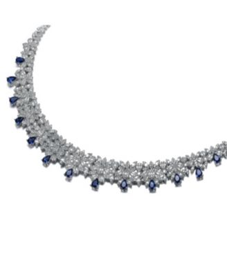 Radiant Elegance White Gold Plated Blue Drop Tennis Necklace