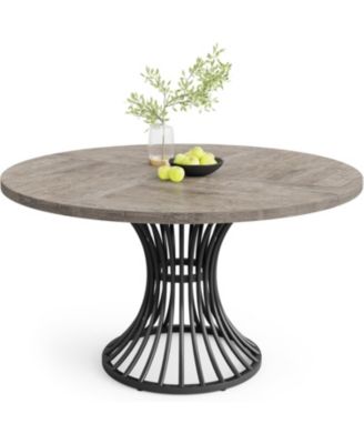 Dining Table, 47-Inch Round Wood and Metal, Seats 4–6 with Industrial Base, Space-Saving Design for Kitchen and Living Room