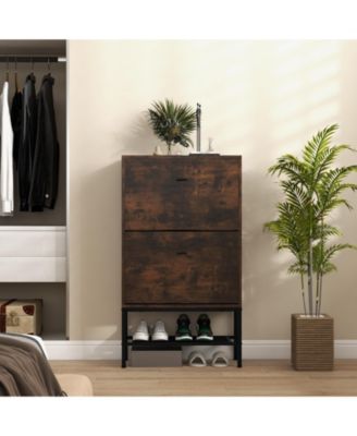 Industrial Shoe Storage Cabinet with 2 Flip Drawers and 1 Bottom Metal Shelf