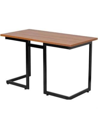 Modern  Metal Frame Computer Desk with Cherry Wood Finish Top