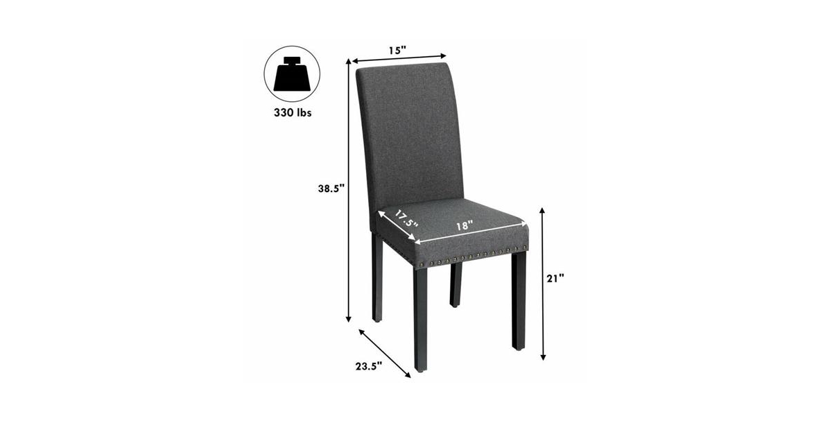 Slickblue Set of 2Linen Upholstered Nailhead Dining Chair - 330 lbs. Weight Capacity - Grey