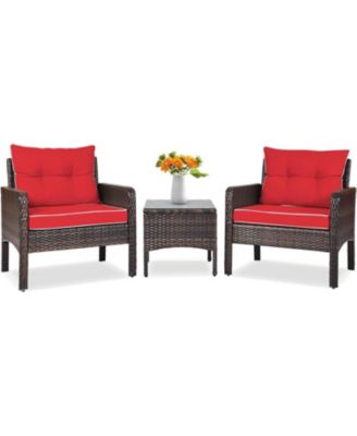 3-Piece PE Rattan Outdoor Dining Patio Furniture Set with Cushions