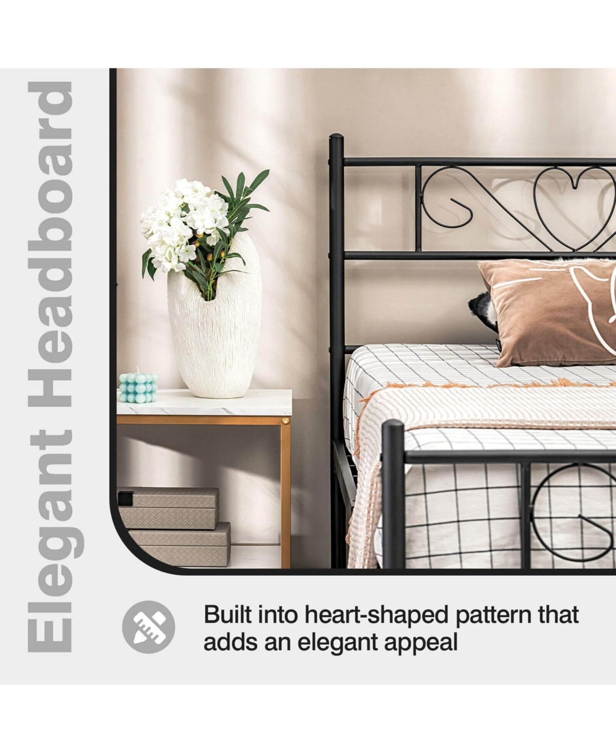 Gouun Twin Xl Metal Bed Frame with Heart-shaped Headboard