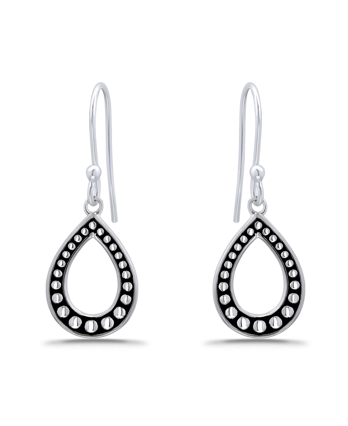 Macy's Oxidized Beaded Tear Drop Earrings In Silver